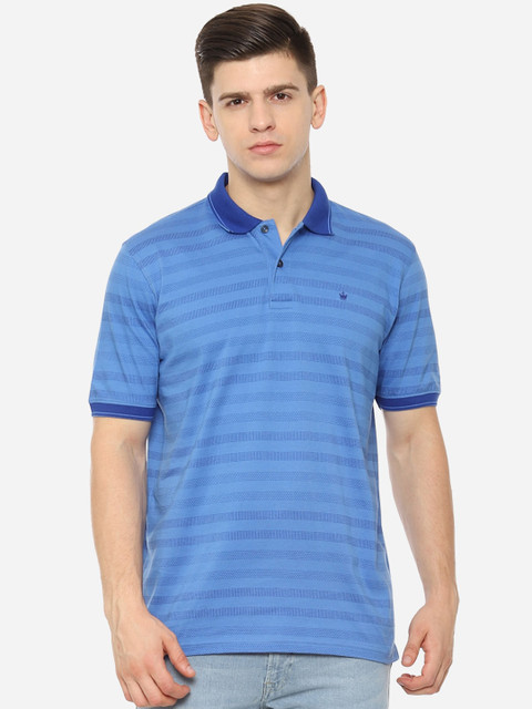 

Louis Philippe Men Blue Striped Polo Collar T-shirt