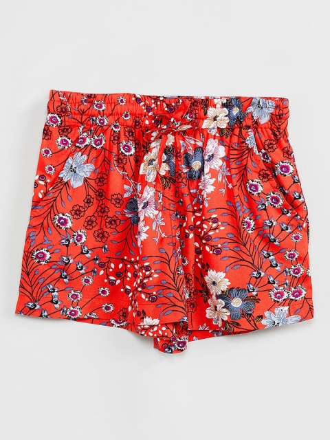 

max Girls Red & Blue Floral Printed Regular Fit Shorts