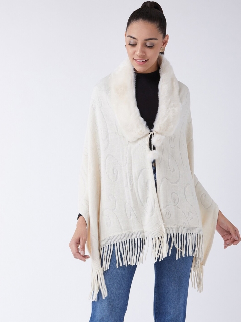 

InWeave Women Cream-Coloured Self-Design Poncho