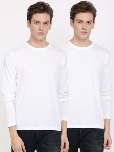 

IVOC Men Pack Of 2 White Solid Round Neck T-shirt