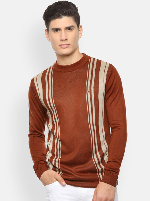 

V Dot Men Brown Striped Pullover Sweater
