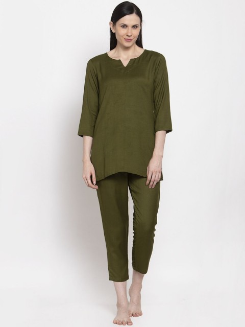 

DUGRI BE THE ONE Women Green Solid Night Suit