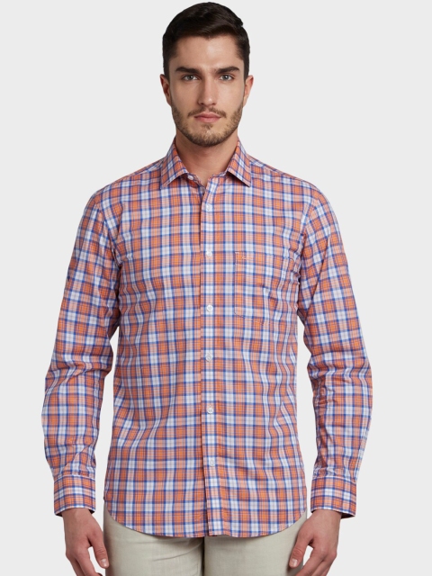 

ColorPlus Men Orange & Blue Tailored Fit Checked Casual Shirt