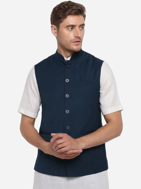 

JADE BLUE Men Navy Blue Solid Corduroy Modi Jacket, Teal