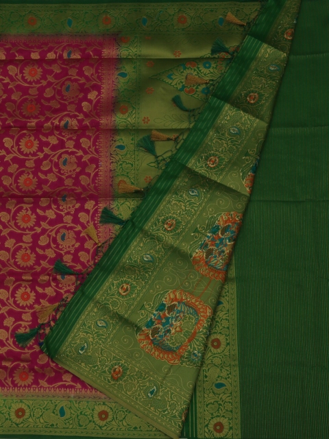 

Pothys Magenta & Green Jute Silk Woven Design Saree
