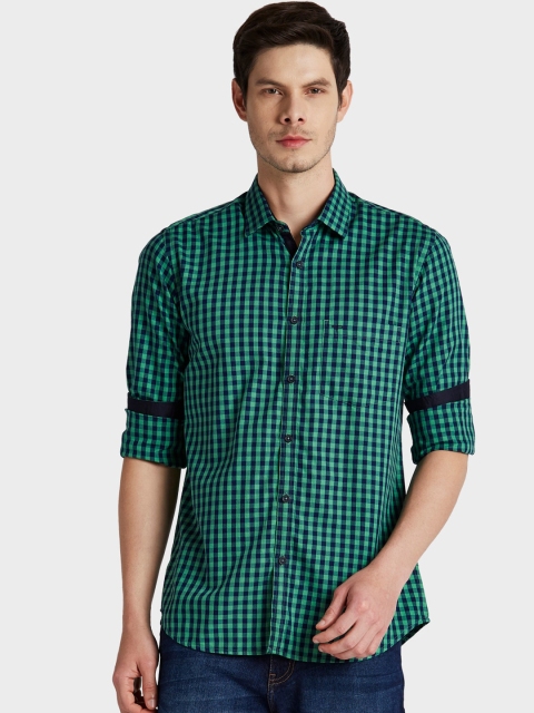 

ColorPlus Men Green & Blue Tailored Fit Checked Casual Shirt