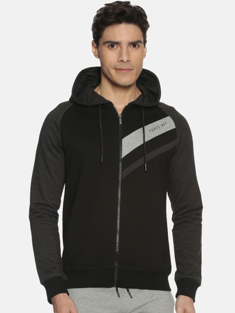 

Force NXT Men Black Colourblocked Hooded Sweatshirt