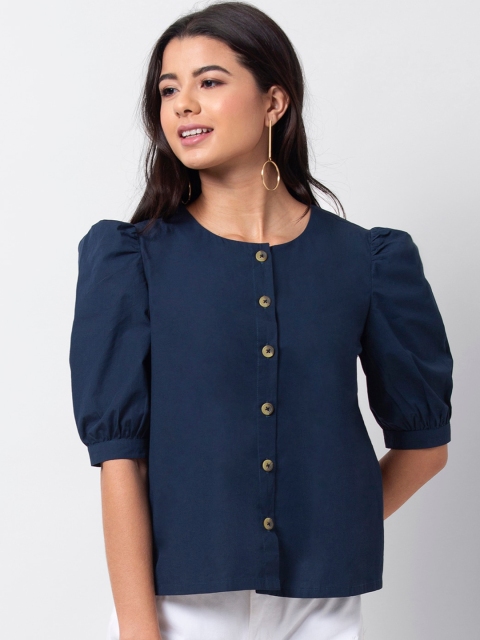 

FabAlley Women Blue Solid Shirt Style Top