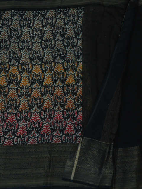 

Pothys Navy Blue Printed Jute Silk Saree