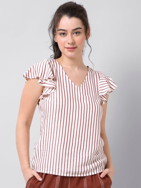 

FabAlley Women White Striped Top