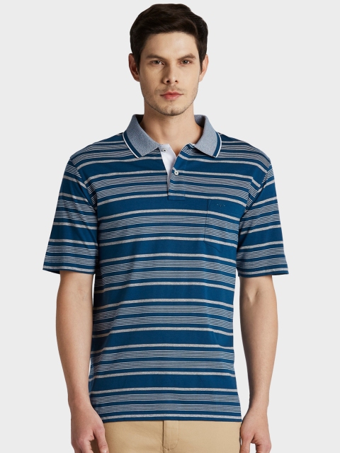 

ColorPlus Men Blue Striped Polo Collar T-shirt