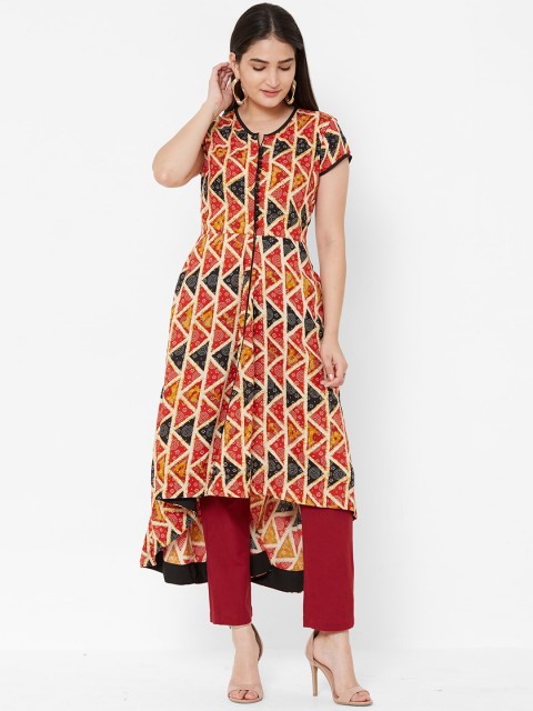 

Vedic Women Red & Beige Printed A-Line Kurta