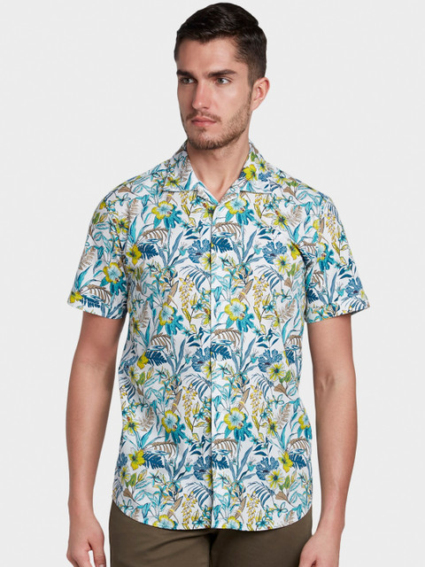 

ColorPlus Men White & Blue Tailored Fit Printed Casual Shirt