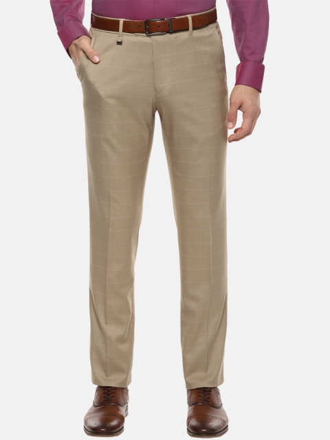 

Van Heusen Men Khaki Slim Fit Checked Formal Trousers