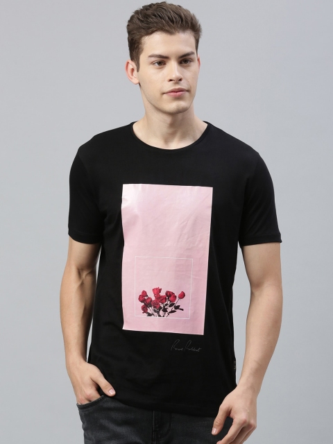 

RARE RABBIT Men Black & Pink Printed Round Neck T-shirt