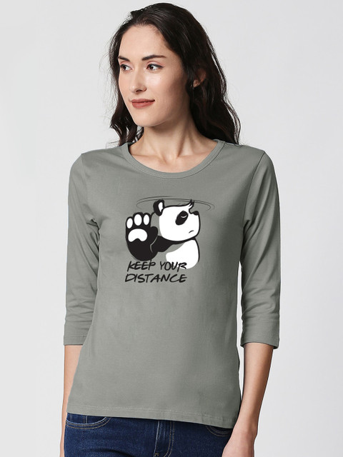 

Bewakoof Women Grey Printed Round Neck T-shirt