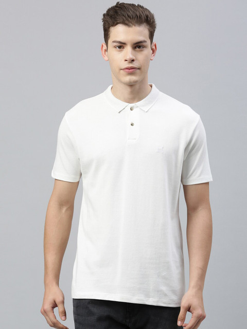 

RARE RABBIT Men White Solid Polo Collar T-shirt