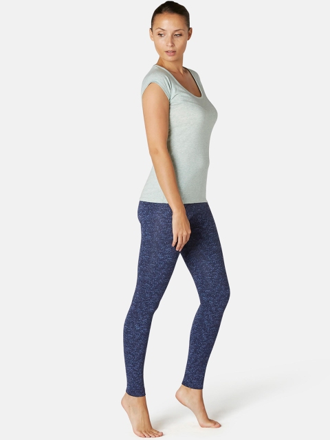 

NYAMBA By Decathlon Women Blue Printed Slim-Fit Ankle Length Leggings
