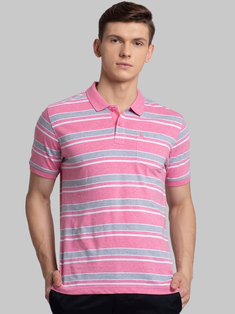 

Parx Men Pink Striped Polo Collar T-shirt