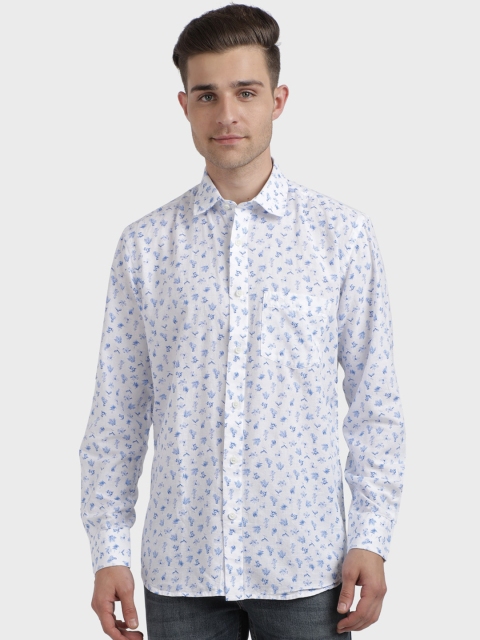 

ColorPlus Men White & Blue Regular Fit Printed Casual Shirt