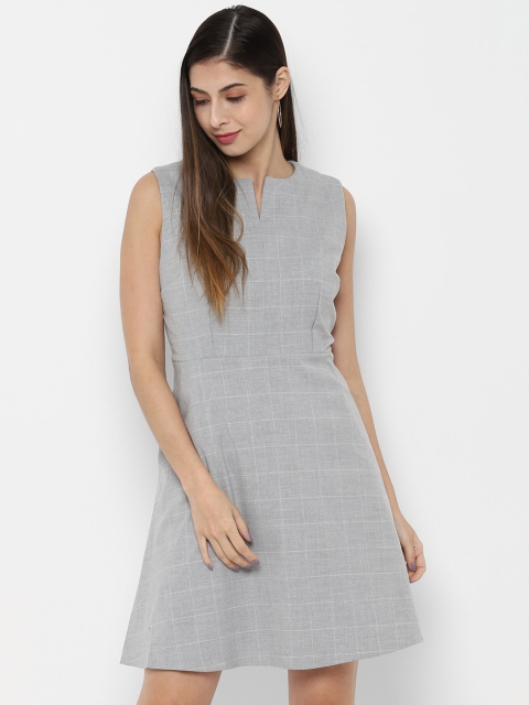 Allen Solly Woman Women Grey Checked Fit and Flare Dress