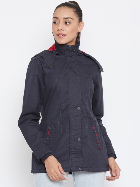 

Spirit Women Navy Blue Solid Windcheater Parka Jacket