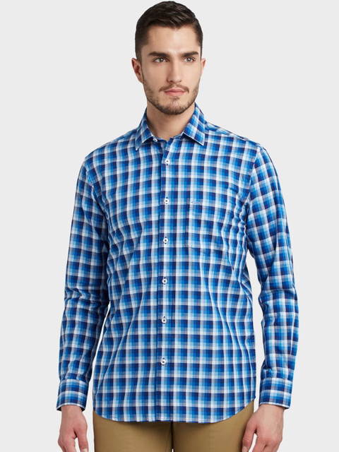 

ColorPlus Men Blue & Off-White Tailored Fit Checked Casual Shirt