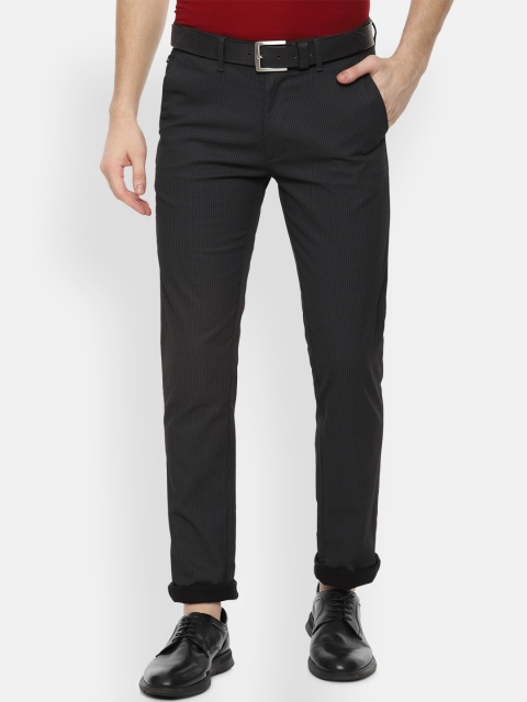V Dot Men Black Slim Fit Self Design Regular Trousers