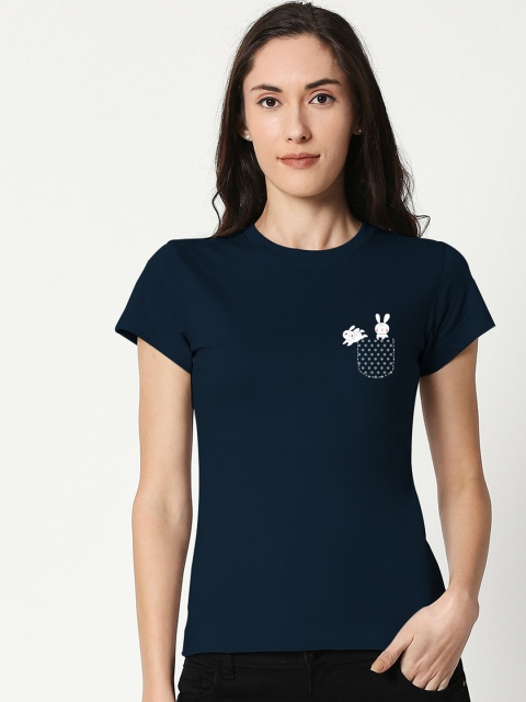 

Bewakoof Women Blue Printed Round Neck T-shirt