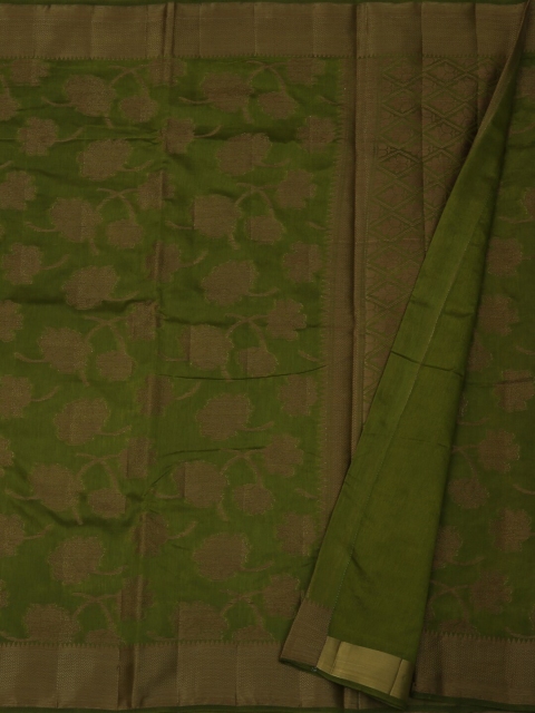 

Pothys Olive Green Printed Jute Silk Saree