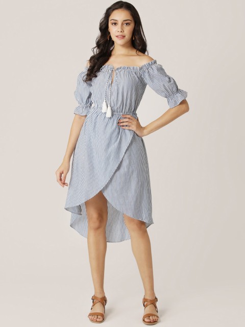 

DIVA WALK EXCLUSIVE Women Blue Checked Fit and Flare Dress