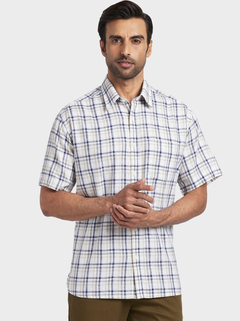 

ColorPlus Men White & Navy Blue Regular Fit Checked Casual Shirt