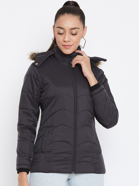 

Spirit Women Black Solid Windcheater Padded Jacket