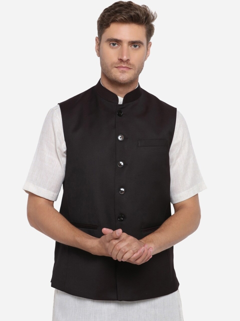 

JADE BLUE Men Black Solid Woven-Design Modi Jacket