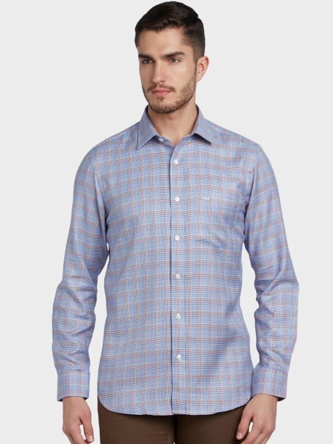 

ColorPlus Men Blue Tailored Fit Checked Casual Shirt