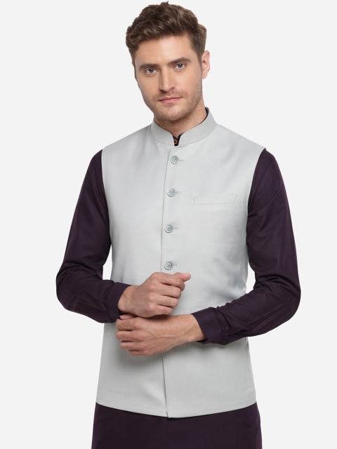 

JADE BLUE Men Off White Woven Design Corduroy Modi Jacket