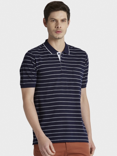 

ColorPlus Men Navy Blue Striped Polo Collar T-shirt