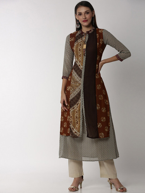 

Soch Women Brown Printed A-Line Kurta