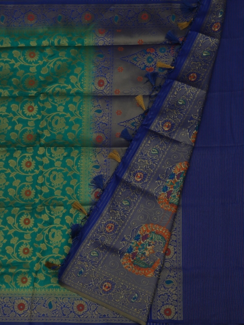 

Pothys Green & Blue Jute Silk Woven Design Saree