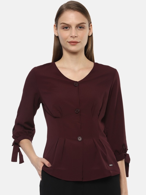 

Van Heusen Woman Maroon Solid Peplum Top