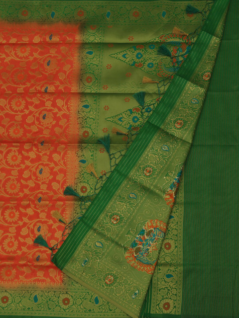 

Pothys Orange & Green Jute Silk Woven Design Saree
