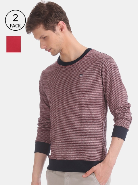 

Arrow Sport Men Red & Maroon Pack of 2 Neck Reversible Printed Sweatshirt