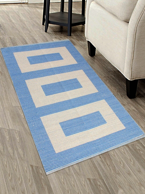 

Saral Home Blue & Cream Textured Cotton Anti-Skid Floor Mat