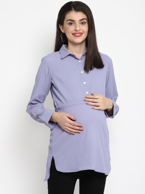 

The Vanca Women Lavender Solid Shirt Style Maternity Top