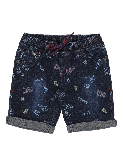 

Pantaloons Junior Boys Navy Blue Printed Regular Fit Denim Shorts