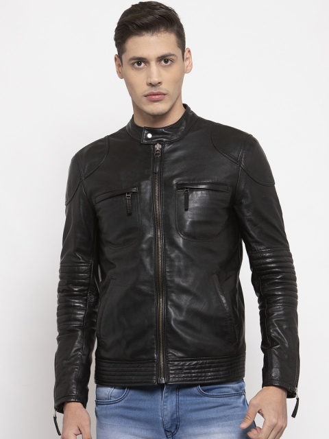 

WELBAWT Men Black Solid Lightweight Biker Jacket