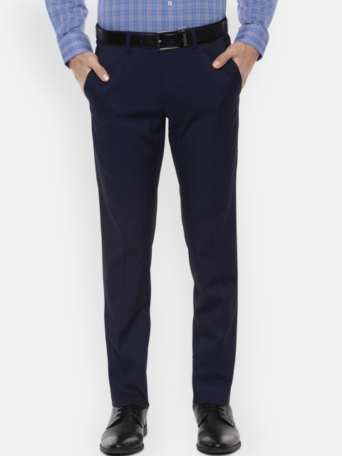 

Van Heusen Men Navy Blue Slim Fit Self Design Formal Trousers