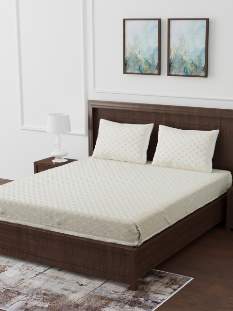 

Gulaab Jaipur Off-White & Gold-Toned Ethnic Motifs 260 TC Cotton 1 King Bedsheet with 2 Pillow Covers