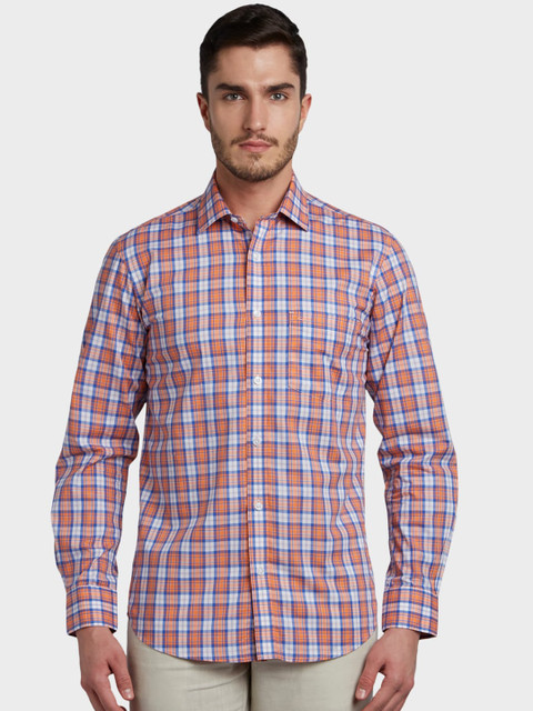 

ColorPlus Men Orange & Blue Tailored Fit Checked Casual Shirt