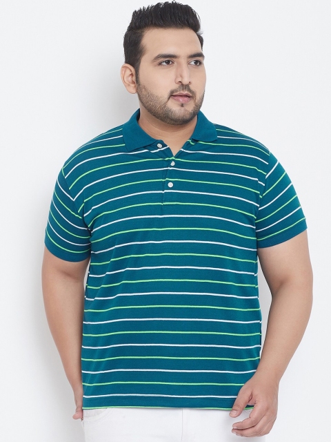 

bigbanana Men Teal Striped Polo Collar T-shirt